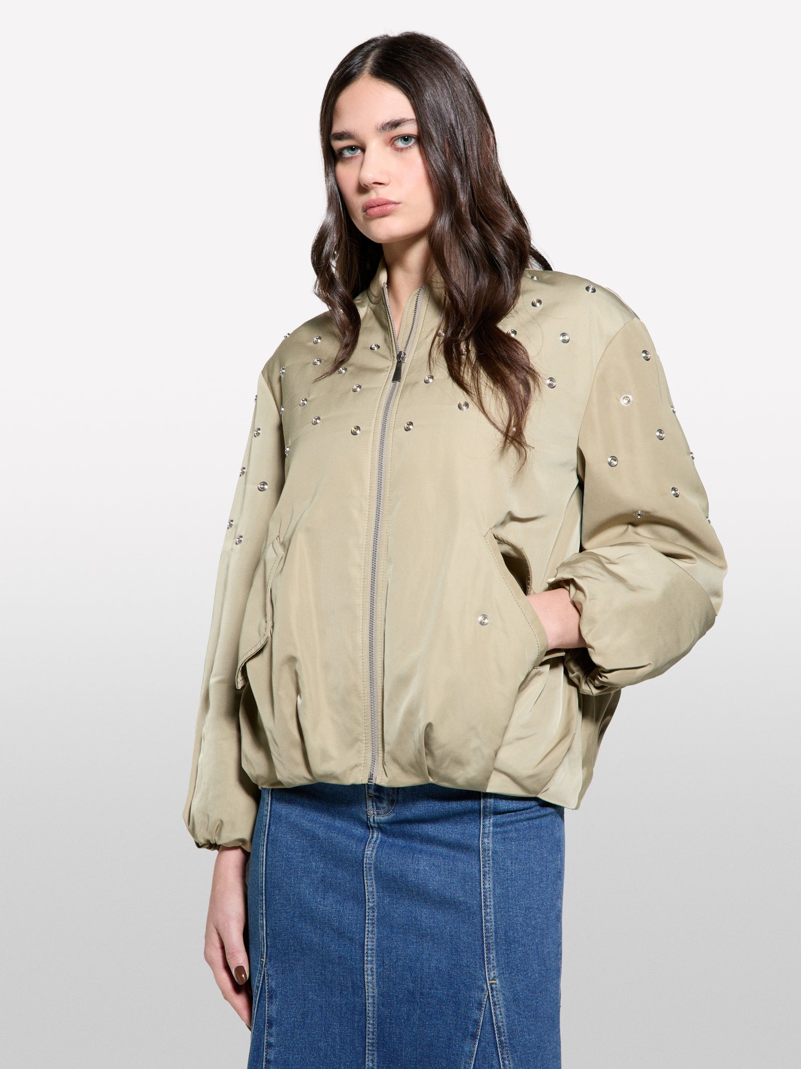 Oversized bomber jacket with studs